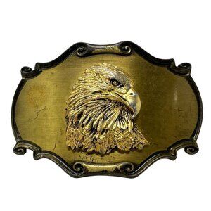 Vintage 1980 Raintree Bald Eagle Belt Buckle Gold Patriotic American Western